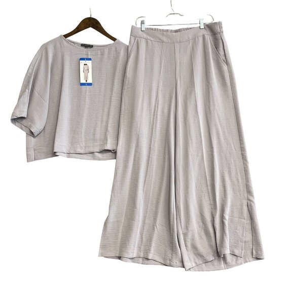 NEW Adrianna Papell Women's Set L 2 Piece Polyester Flare pants/ Kimono Crop Top - Picture 5 of 11
